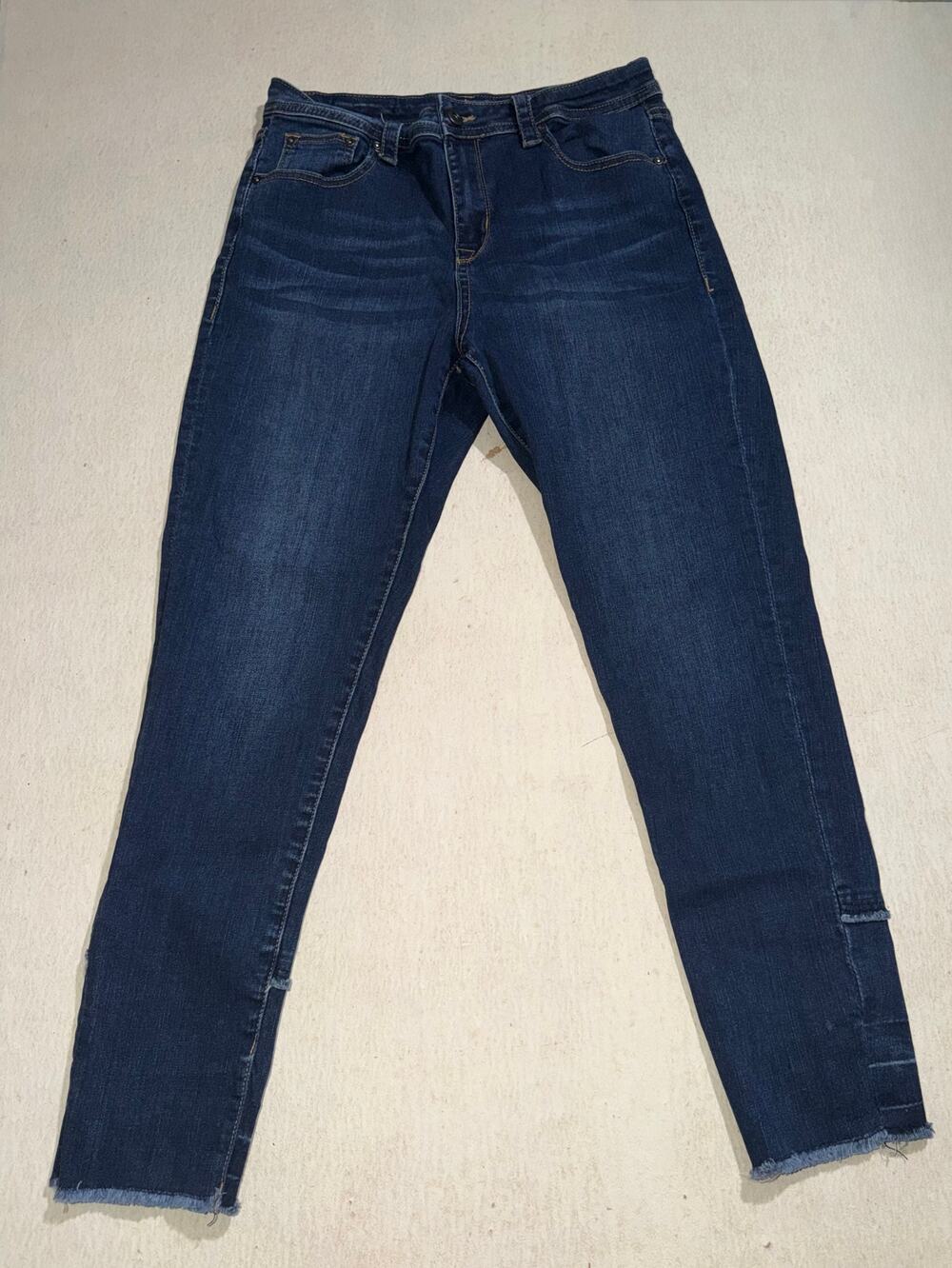 Grace women’s high rise skinny frayed hem blue jeans